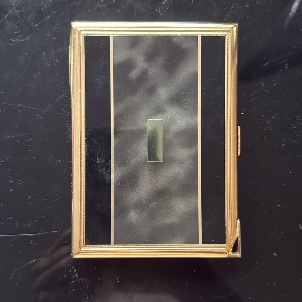 Colibri Lighter and Cigarette Case, Gold Tone w Mother of Pearl Setting, VTG